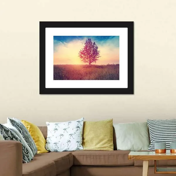 Alone Tree Over Sunrise Canvas Wall Art