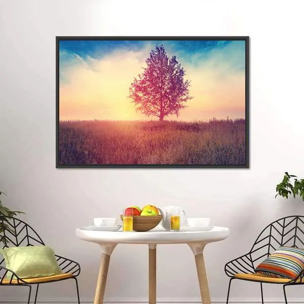 Alone Tree Over Sunrise Canvas Wall Art