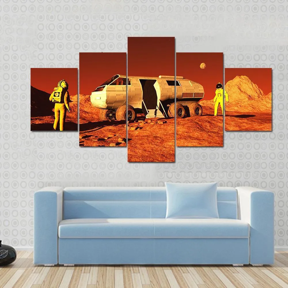 Astronauts & Mars Rover Canvas Wall Art