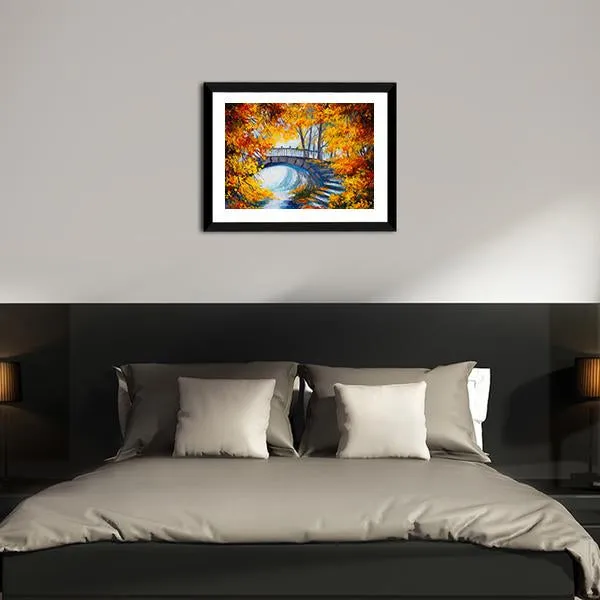Autumn Forest With Bridge Canvas Wall Art