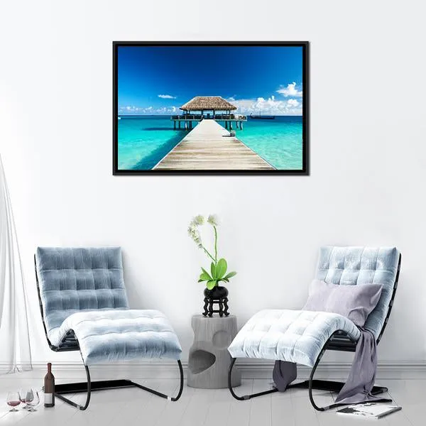 Beach With Jetty  Maldives Canvas Wall Art