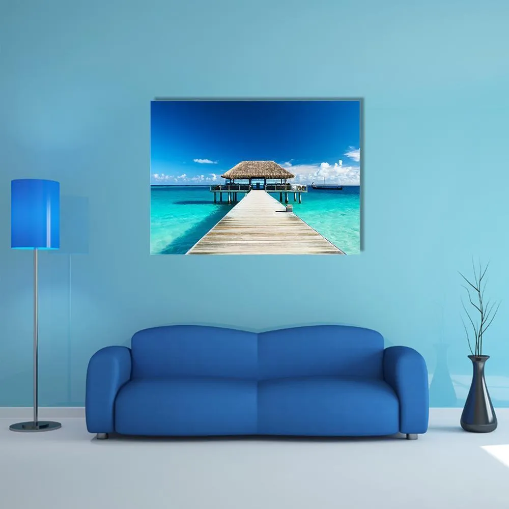 Beach With Jetty  Maldives Canvas Wall Art