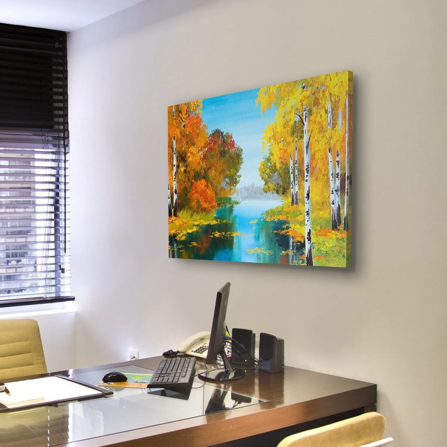 Birch Forest With River Canvas Wall Art