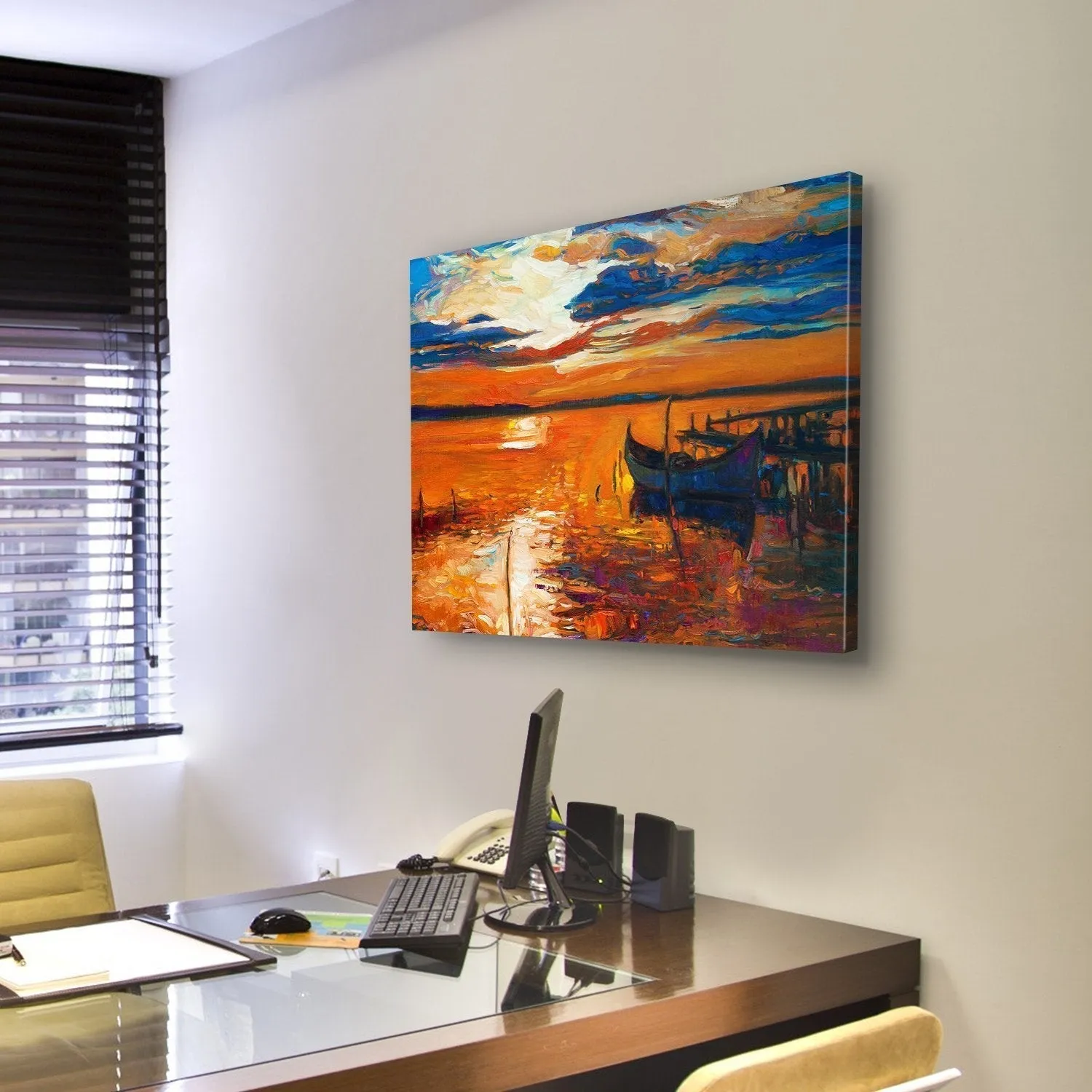 Boat In Ocean Canvas Wall Art