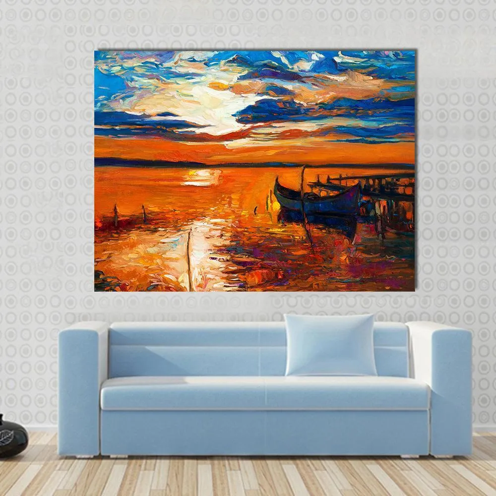 Boat In Ocean Canvas Wall Art
