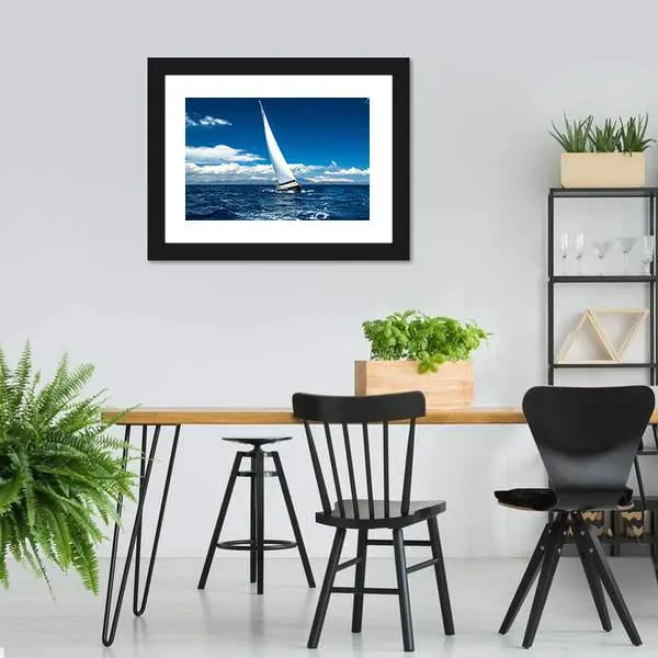 Boat In Sailing Regatta Canvas Wall Art