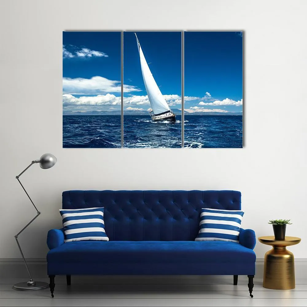Boat In Sailing Regatta Canvas Wall Art