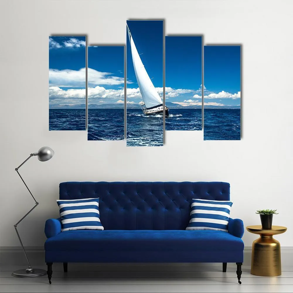 Boat In Sailing Regatta Canvas Wall Art