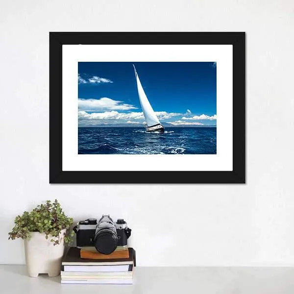 Boat In Sailing Regatta Canvas Wall Art
