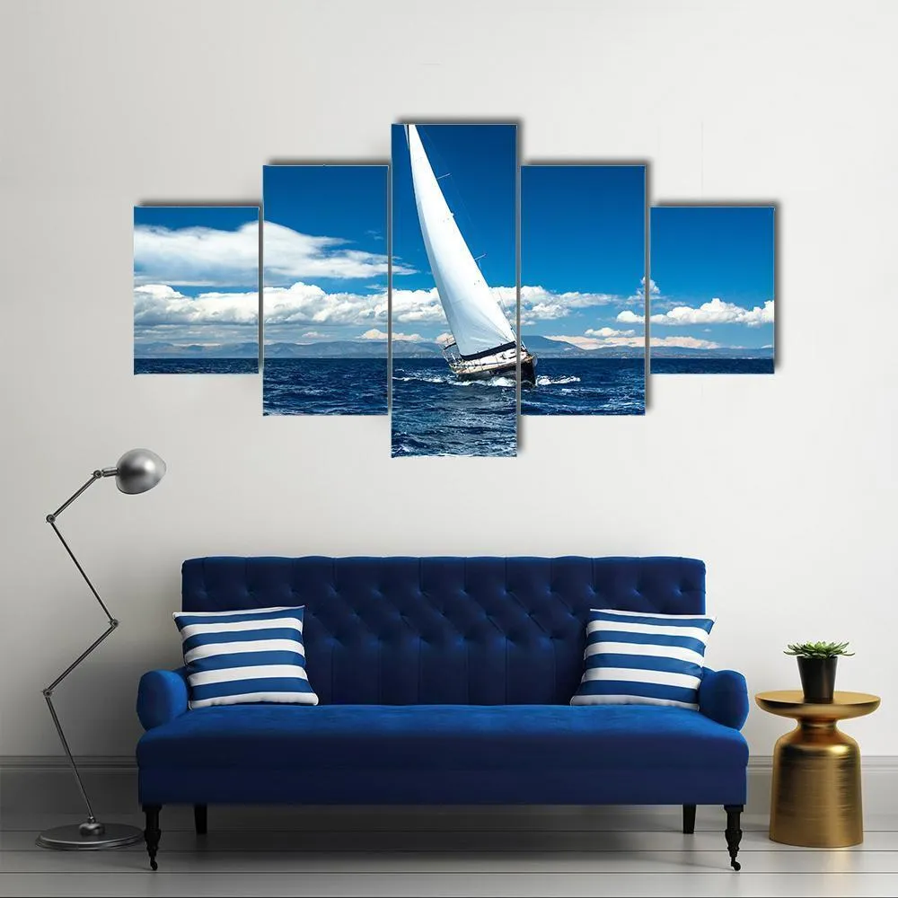 Boat In Sailing Regatta Canvas Wall Art