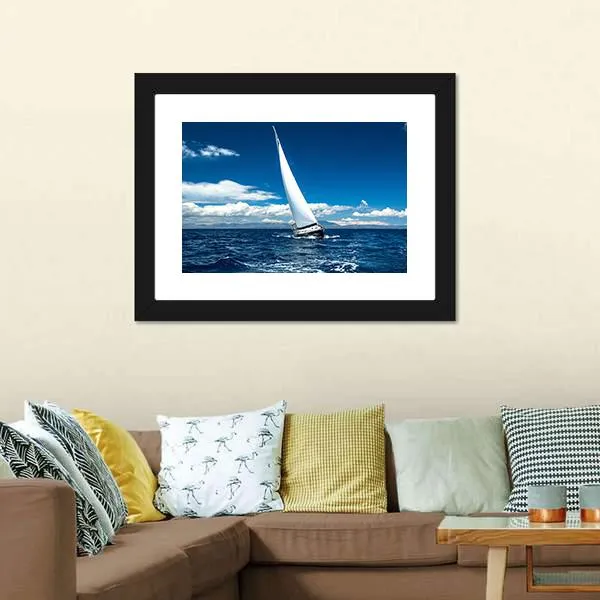 Boat In Sailing Regatta Canvas Wall Art