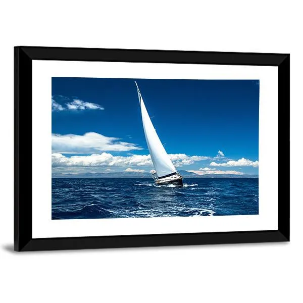 Boat In Sailing Regatta Canvas Wall Art