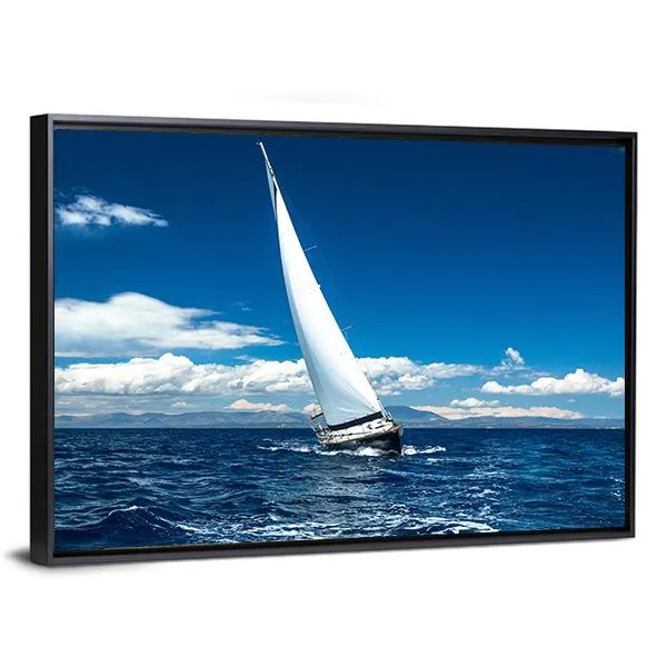 Boat In Sailing Regatta Canvas Wall Art