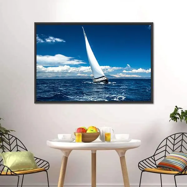 Boat In Sailing Regatta Canvas Wall Art
