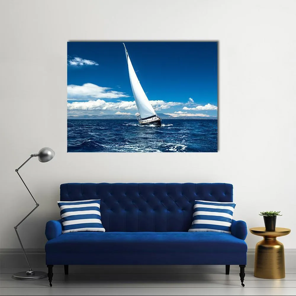 Boat In Sailing Regatta Canvas Wall Art