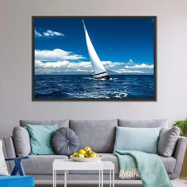 Boat In Sailing Regatta Canvas Wall Art