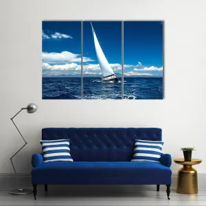 Boat In Sailing Regatta Canvas Wall Art