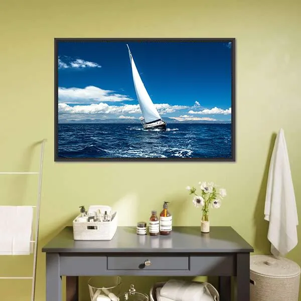 Boat In Sailing Regatta Canvas Wall Art