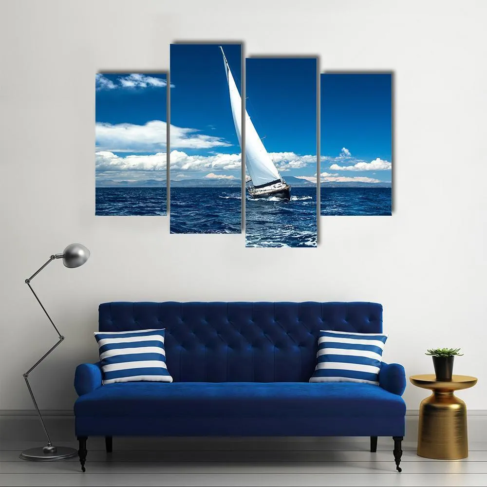 Boat In Sailing Regatta Canvas Wall Art