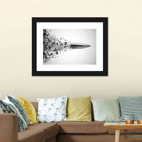 Bullet Shot Smashed The Glass In The Splinters Canvas Wall Art