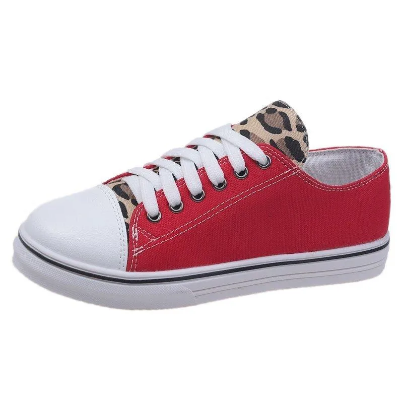Chicvane Leopard Print Color Block Lace Up Canvas Shoes