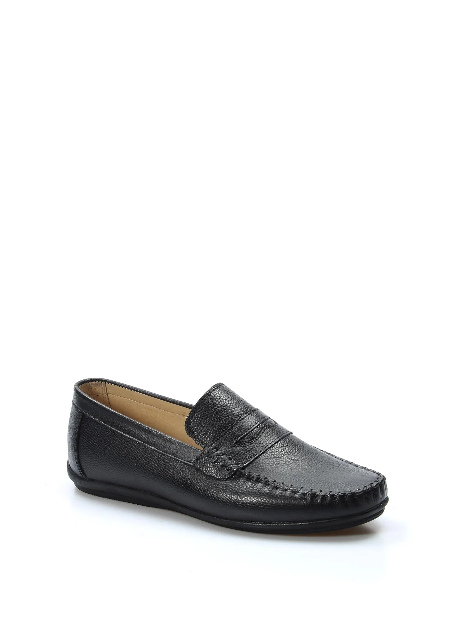 Men's Black Leather Penny Loafers with Hand-Stitched Detailing - Wessi