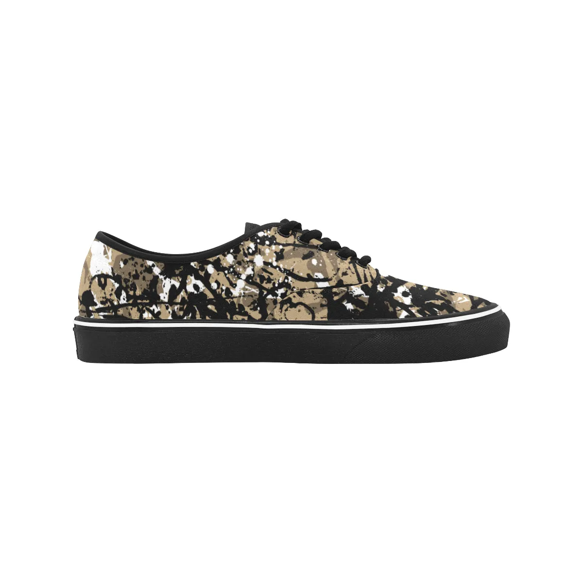 Men's Coffee Colored Paint Splatter Print Canvas Low Top Shoes