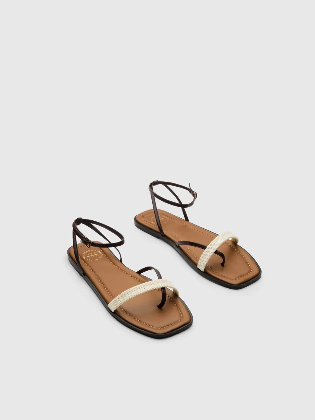 Miane Walnut/Ecru Nappa/Canvas Strappy sandals