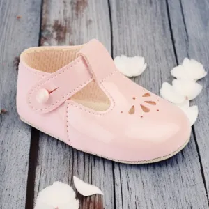 Pink Patent Flower Pre Walker T-Bar Baypods