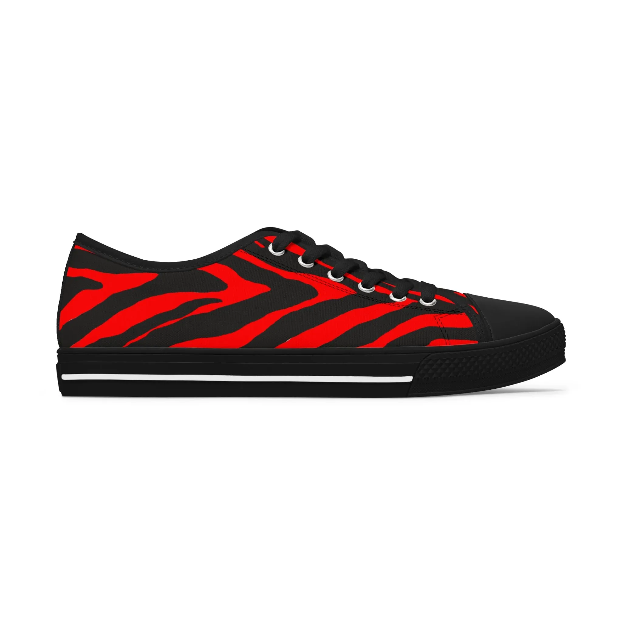 Red Zebra Print Women's Sneakers, Red and Black Zebra Striped Animal Print Women's Low Top Sneakers (US Size: 5.5-12)