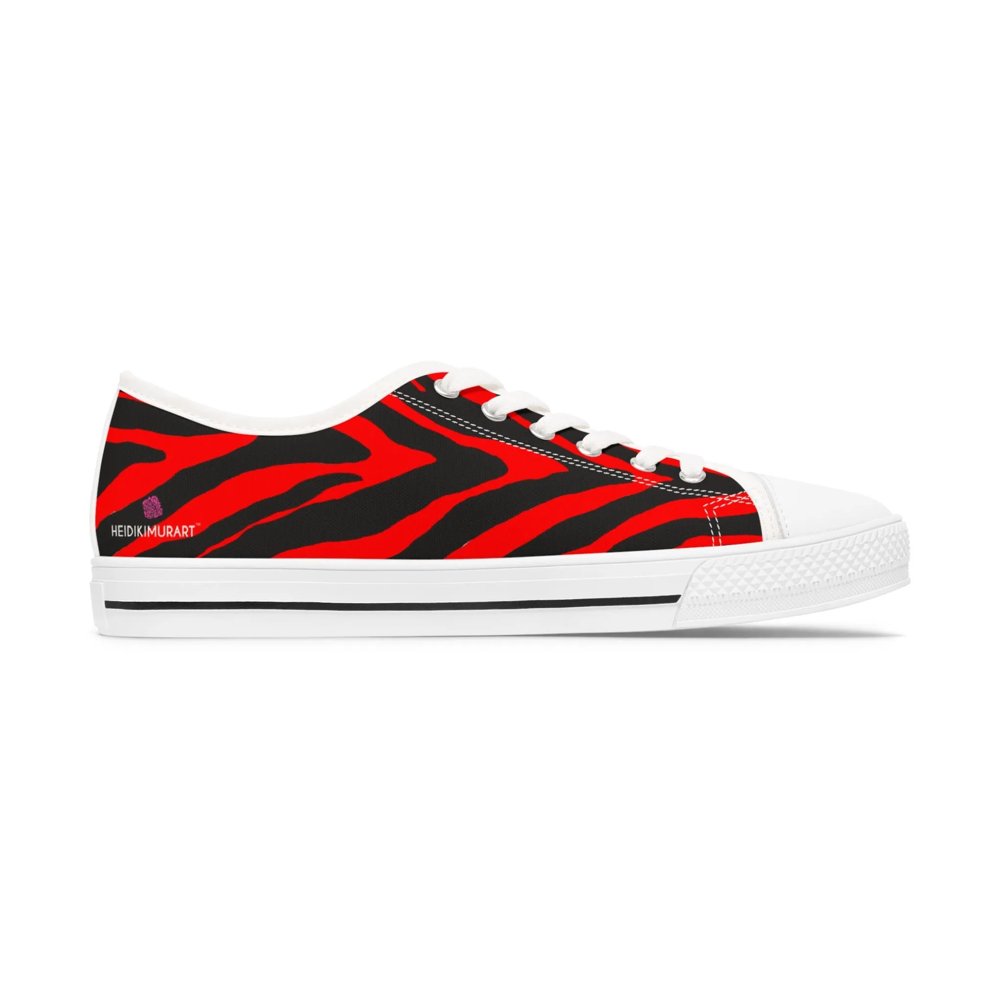 Red Zebra Print Women's Sneakers, Red and Black Zebra Striped Animal Print Women's Low Top Sneakers (US Size: 5.5-12)