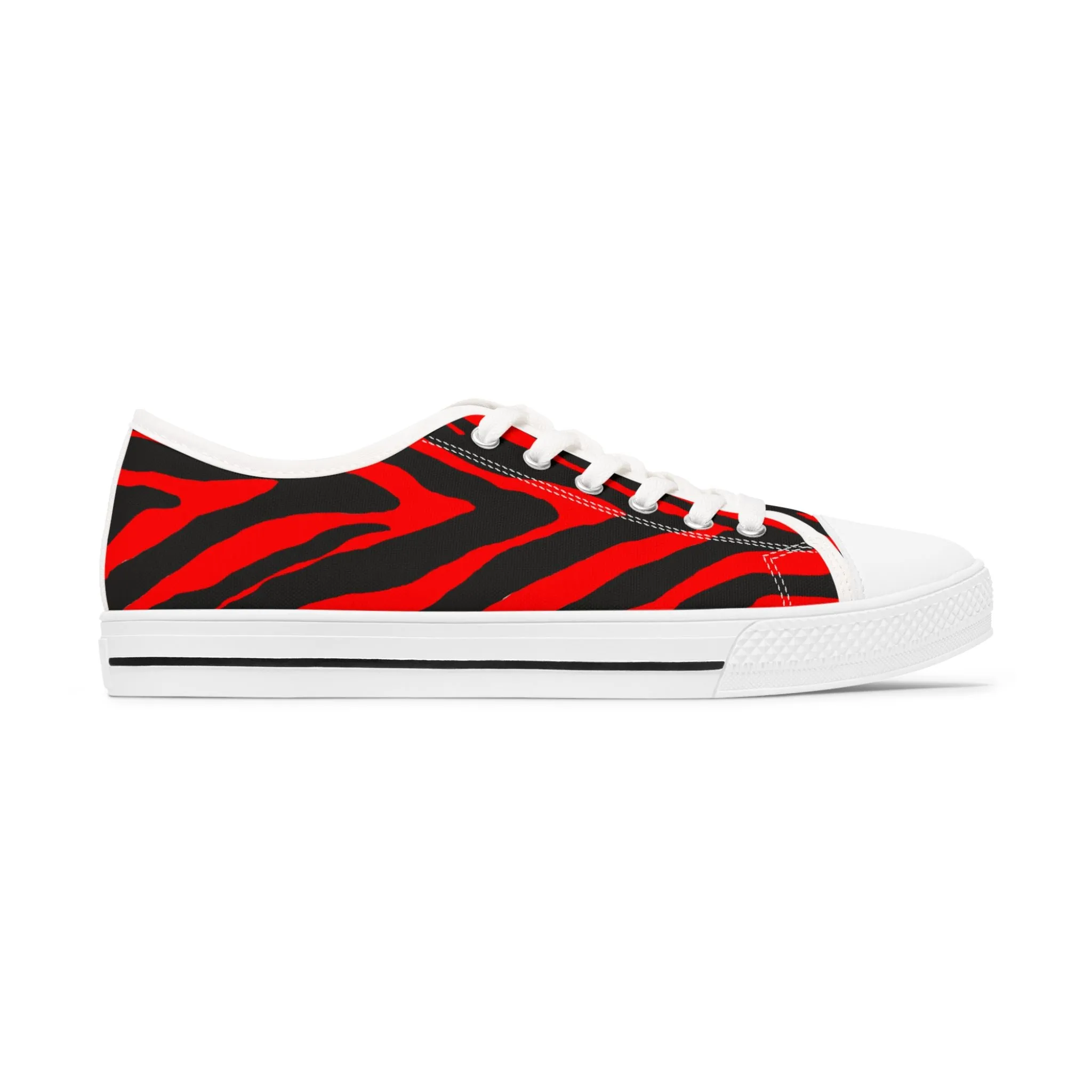 Red Zebra Print Women's Sneakers, Red and Black Zebra Striped Animal Print Women's Low Top Sneakers (US Size: 5.5-12)