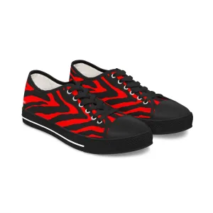 Red Zebra Print Women's Sneakers, Red and Black Zebra Striped Animal Print Women's Low Top Sneakers (US Size: 5.5-12)