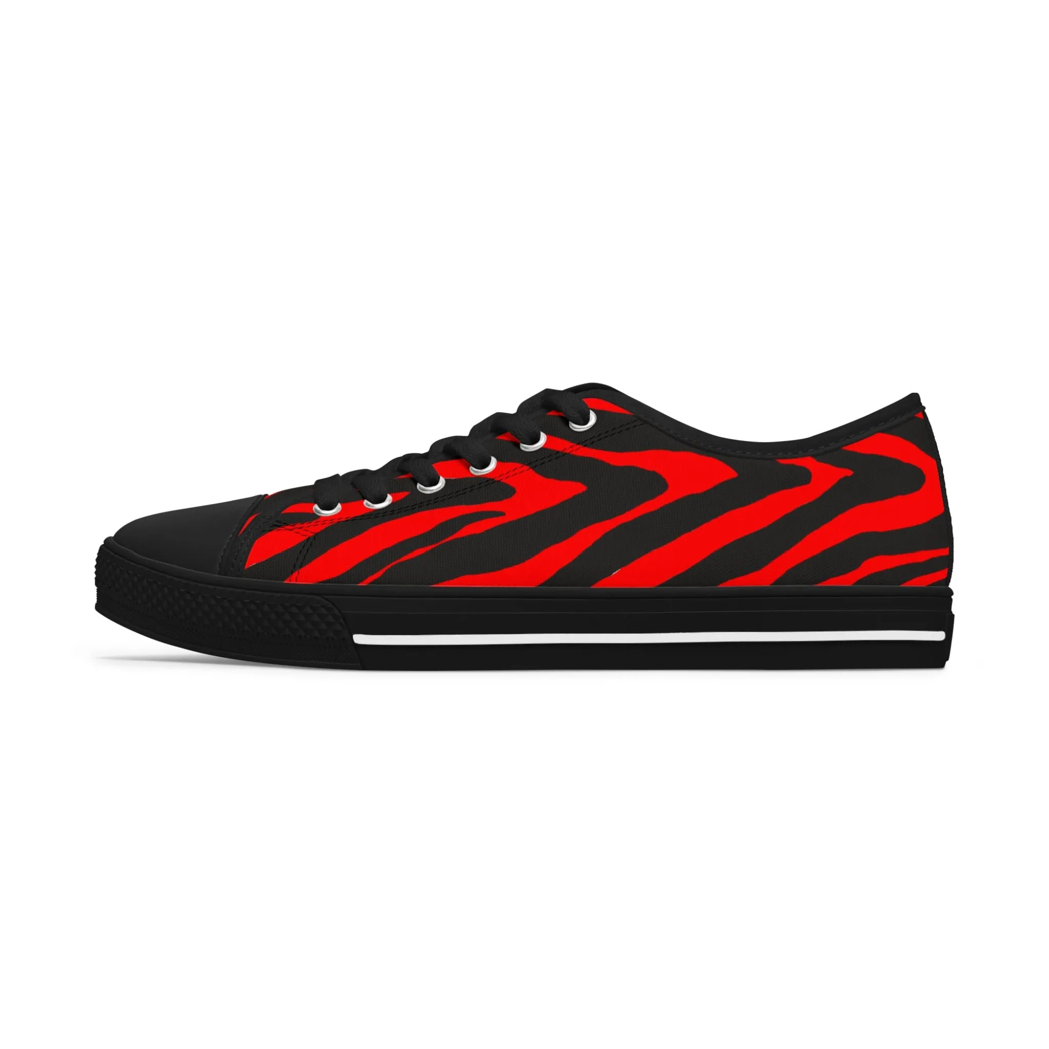 Red Zebra Print Women's Sneakers, Red and Black Zebra Striped Animal Print Women's Low Top Sneakers (US Size: 5.5-12)
