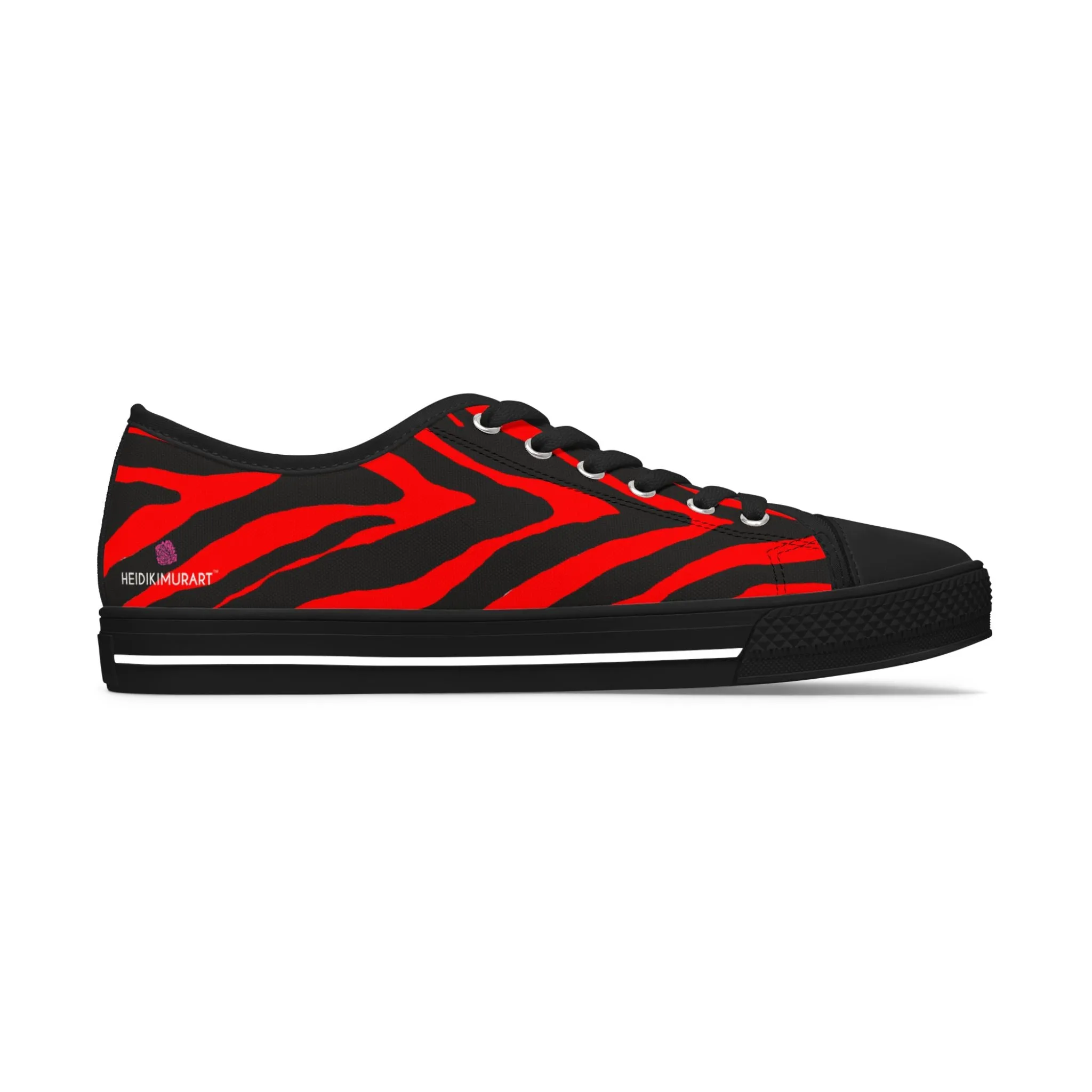 Red Zebra Print Women's Sneakers, Red and Black Zebra Striped Animal Print Women's Low Top Sneakers (US Size: 5.5-12)