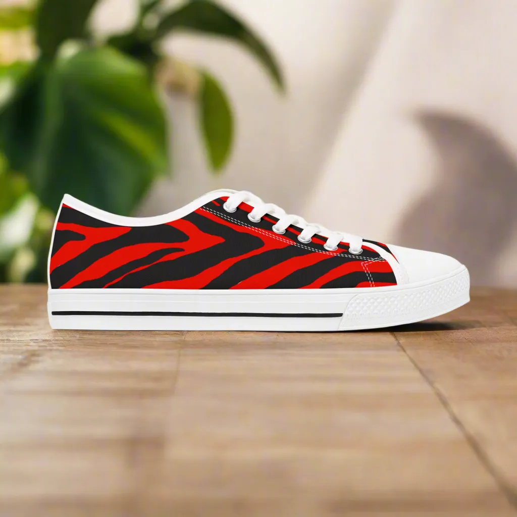 Red Zebra Print Women's Sneakers, Red and Black Zebra Striped Animal Print Women's Low Top Sneakers (US Size: 5.5-12)