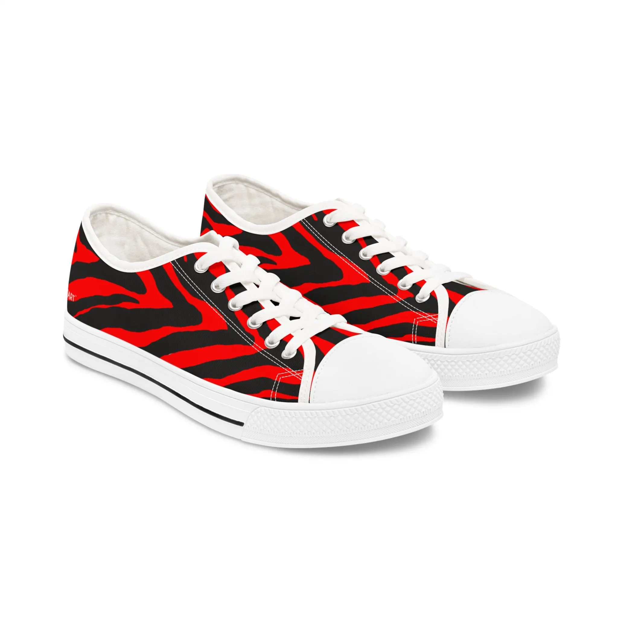 Red Zebra Print Women's Sneakers, Red and Black Zebra Striped Animal Print Women's Low Top Sneakers (US Size: 5.5-12)