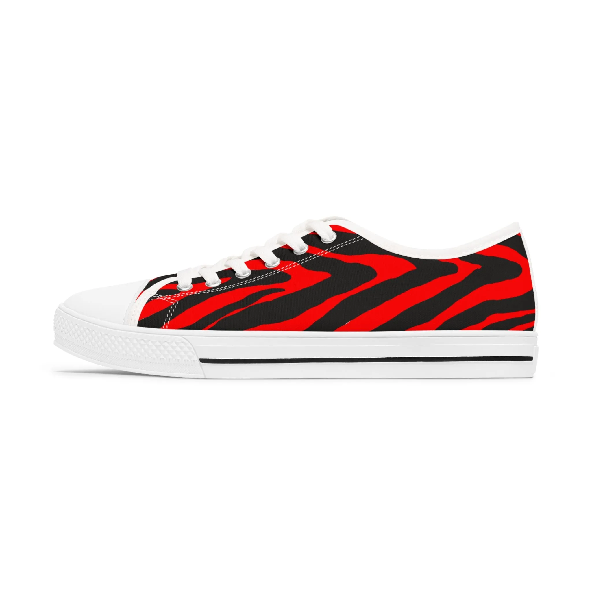Red Zebra Print Women's Sneakers, Red and Black Zebra Striped Animal Print Women's Low Top Sneakers (US Size: 5.5-12)