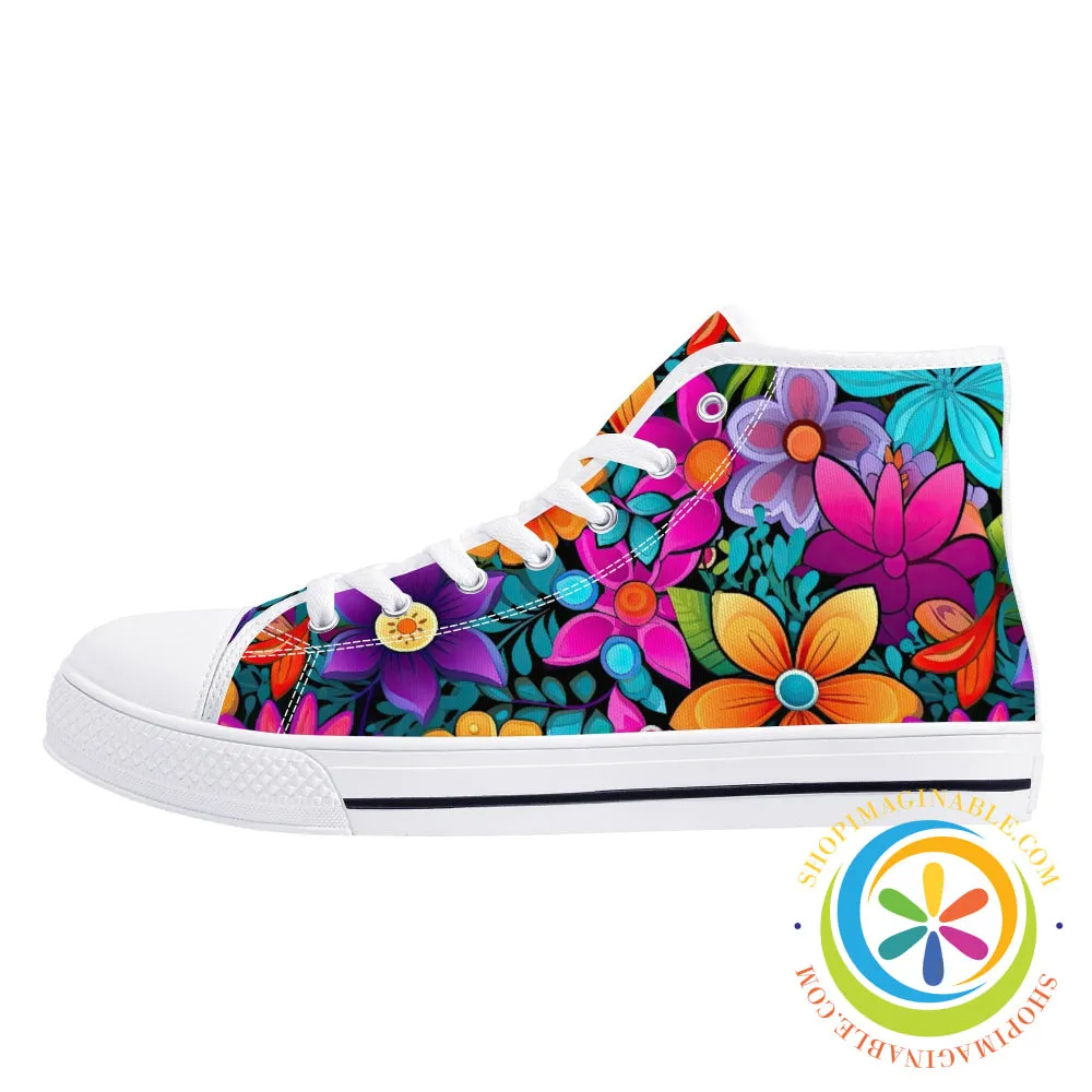Sunny Floral Ladies High Top Canvas Shoes