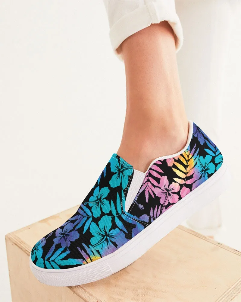Women's Slip-On Canvas Shoes - Ombre Hawaiian Hibiscus Floral