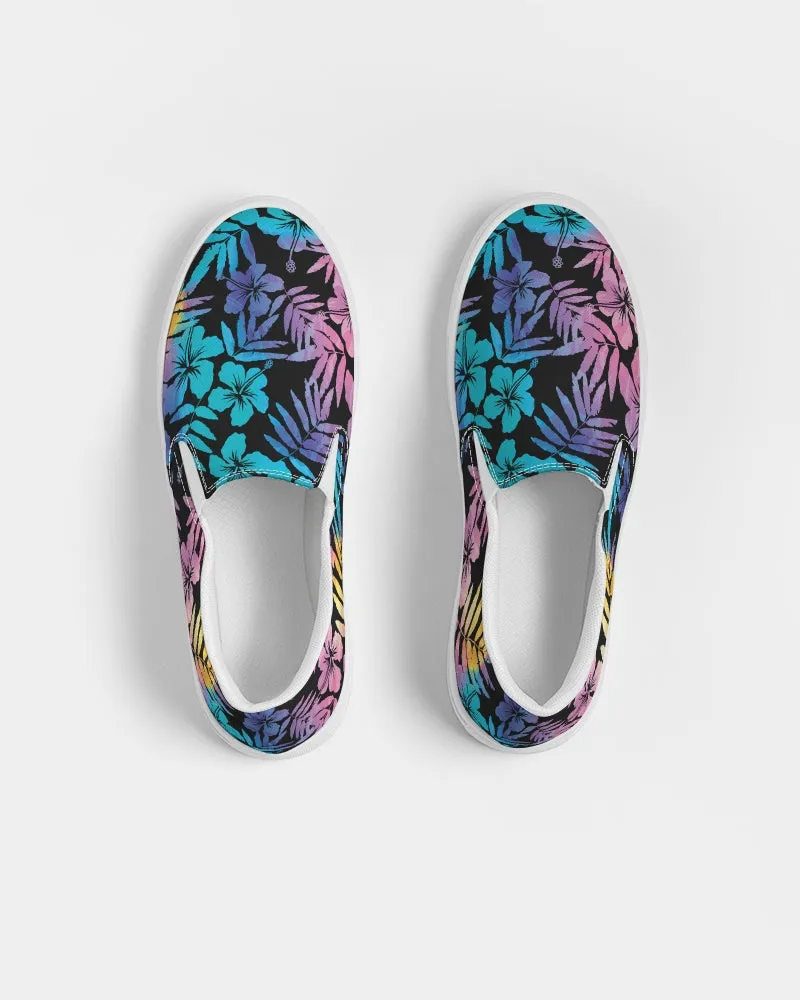 Women's Slip-On Canvas Shoes - Ombre Hawaiian Hibiscus Floral