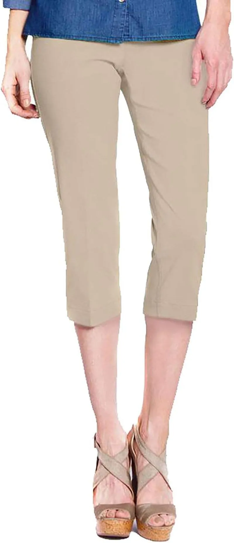 Women'S Wide Band Pull on Straight Leg Capri with Tummy Control